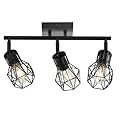 BANGANMA 3 Light Track Lighting Fixtures Ceiling?Black Flush Mount Ceiling Light with E26 Lamp Head, Industrial Black Kitchen Track Lighting for Kitchen, Living Room, Dining Room, Hallway