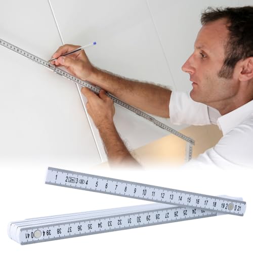 Gliedermaßstab Kunststoff, 2 Meter Zollstock, Meterstab mit 10 Glieder, Starke Haltbarkeit, Meterstab Geschenk für Alle Heimwerker, Haus, Hobby & Werkstatt (Weiß)