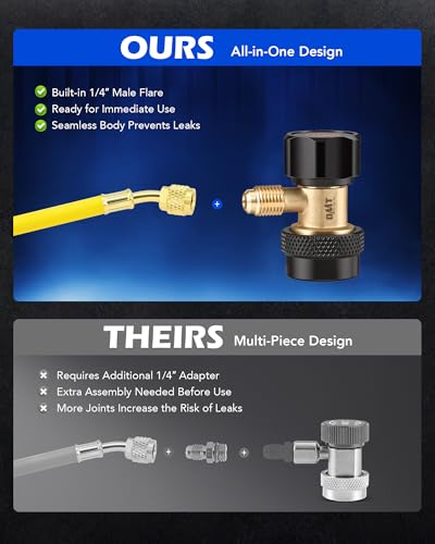 Image of OMT R134a Adjustable Quick Coupler Adapters, High /Low 2pc, 1 /4 inch Male Flare | For AC Evacuation & Recharge on Cars, Trucks, SUVs, Home Units; Leak-Free O-Ring Seal, Aluminum & Brass, 6-Ball Couplers