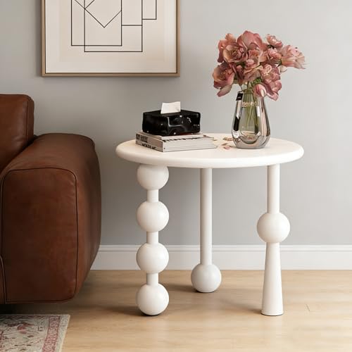 TWSOUL Mesa auxiliar, moderna mesa auxiliar redonda de madera maciza, mesa de noche creativa, decoración para sofá, mesa con tablero redondo de 50 cm, mesa auxiliar para salón para espacios pequeños