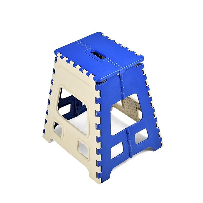 Image of U-MAX 18 Inch Folding Stool - Compact, Portable Step Stool for Kids & Adults, Lightweight Plastic Design, Slip-Resistant, Ideal for Kitchen, Bathroom, Camping & Travel (Blue / 18 inch)