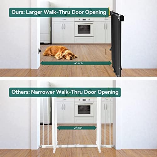 Babelio 26-43" Auto Close Baby/Dog Gate for Stairs, 2-in-1 Easy Swing Doorway and Hallway Pet Gate, with Extra-Wide Walk Thru Door and Threshold-Free Design, Black - 2
