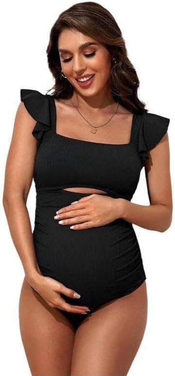 Ruching Tie Knot Maternity Swimsuit with Ribbed Detail by VacationGrabs
