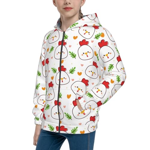 Cartoon Chicken and Plant Kids Pullover Hoodies Boys Zip Up Sweatshirts Girls Athletic Clothes with Pocket