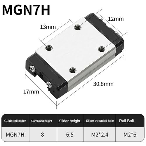 Guide linéaire MGN7 H 350mm avec 2 blocs noirs pour CNC
