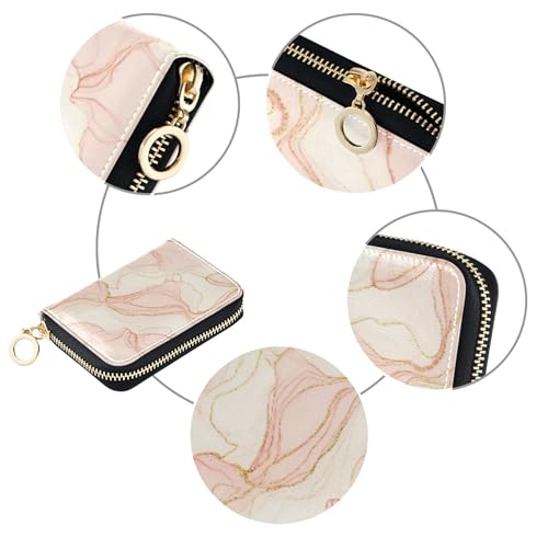 Elegant Pink Marble Gold Veins Wallet Womens Small 9 Credit Card Slots & 2 Cash Slots Aesthetic Travel Cash Wallet with Coin Pocket4