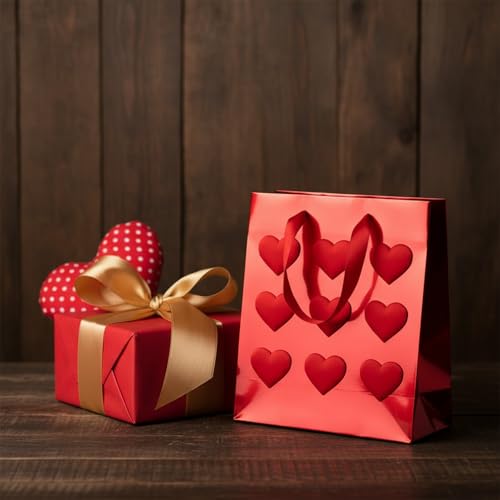 Image of Prettykrafts Premium Red Heart Gift Bag | Pack of 1 | 25x20x10 cm | Large Size | Reusable & Eco-Friendly Paper Bags for Gifting, Parties, Return Gifts, Shopping and Special Occasions
