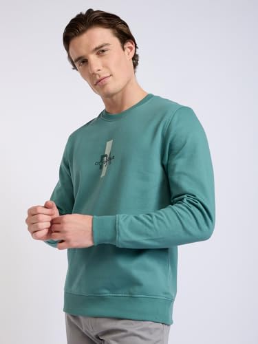 Image of Park Avenue Men Full Sleeve Slim Fit Print Pattern Cotton Polyester Blend Regular Neck Regular Neck Casual Sweatshirt