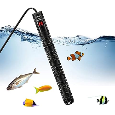 500W Aquarium Heater, Submersible Fish Tank Water Heater with External Color LED Digital Temperature Controller, Fast Heating with Protective Case Suitable for 150-350L Fish Tank Cover