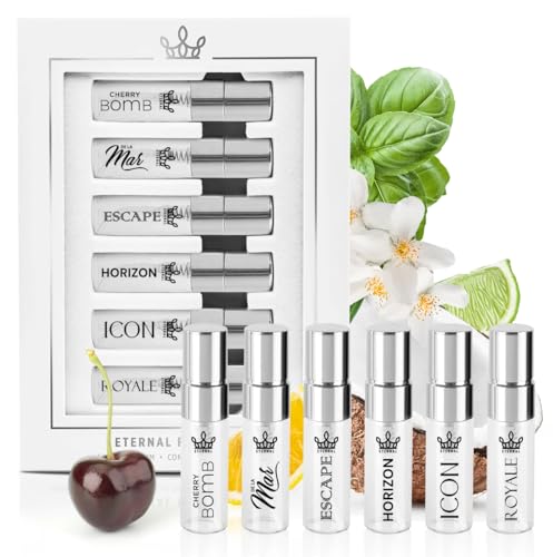 Eternal Discovery Set Unisex Favorites 6x3ml Sample Sprayers, Long-lasting, Vegan, Clean Ingredients, Inspired by Lost Cherry, Imagination, B.accarat 540, Pacific Chill, Silver Mt Water - Men & Women