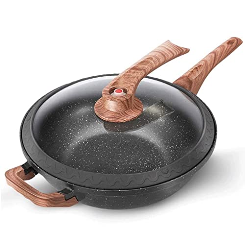 Sartén antiadherente de aluminio fundido a presión resistente a los arañazos con tapa, 32 cm