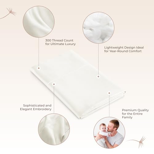 Image of Certified Organic Full Flat Sheet Only - 100% Organic Cotton Top Sheet with Luxurious Soft and Breathable 300 Thread Count Sateen Weave Finish - GOTS & Fairtrade Certified (Natural, Full)