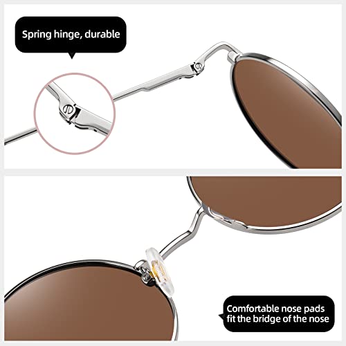 Image of MEETSUN Small Round Polarized Sunglasses for Men Women UV400 Metal Frame | Retro hippie circle sun glasses, for driving costume, party accessories, lightweight, stress-free fit, spring hinges