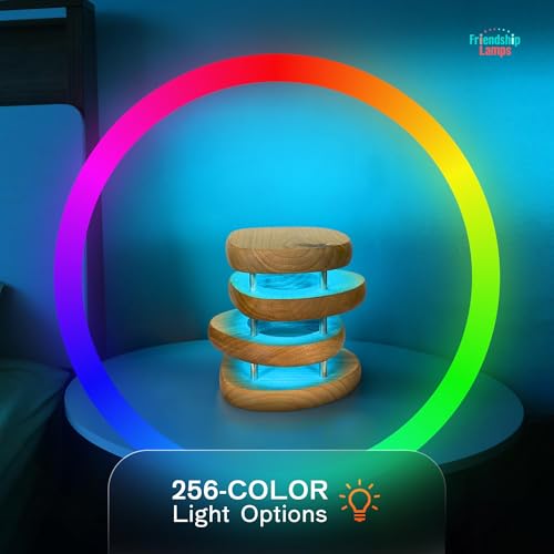 Friendship Lamp® by Filimin Mid-Century Knotty Alder Wood Design - Wi-Fi Touch Lamp LED Light for Long-Distance, Connection, Relationship, Gift, 200+ Colors, App Setup - Kona Gold Set of 2
