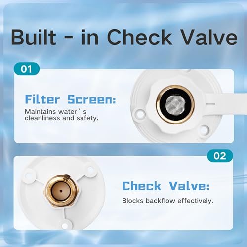 Image of RV City Water Inlet with Check Valve - 3 /4″ NH to 1 /2″ NPT Brass, White Dust Cap