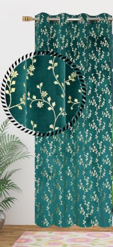 Image of Velvet Room Darkening Long Door Curtain 9 Feet, Golden Foil Print