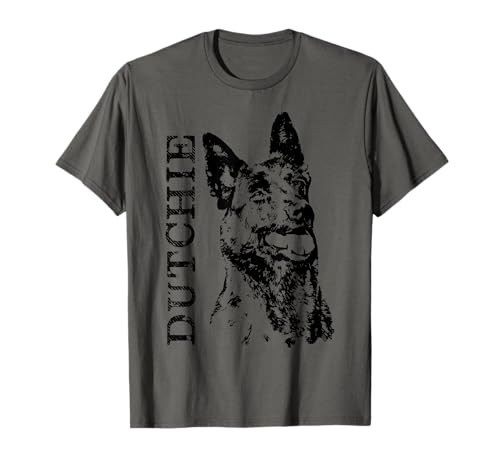 K9PrintArt Dutchie - Dutch Shepherd Dutchie T-Shirt, Men's Grey Small Classic Fit Short Sleeve Crew Neck Collarless Modern T-Shirt