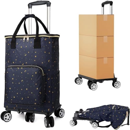 Carro de la compra plegable, carrito de compras ligero de metal con bolsa impermeable extraíble, capacidad de 35 litros, ideal para movilidad