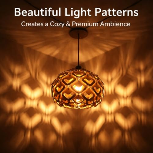 Image of Wood Pinecone Pendant lamp, Wooden Ceiling lamp, Wooden Hanging lamp handicrafted Home decore Chandelier Light (Lotus 1S)