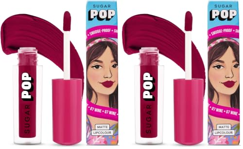 Image of SUGAR POP Matte Lipstick | Smudge-Proof | Vitamin E | Long Lasting 8 Hrs | Lip Colour For Women | 1.6 ml - 08 Crimson (Pack of 2)