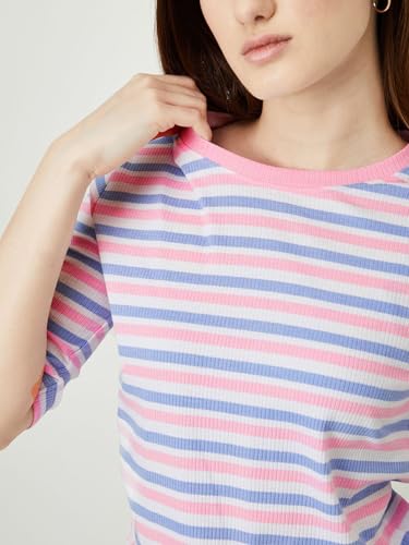 Image of Max Women Striped Ribbed T-Shirt Regular Fit