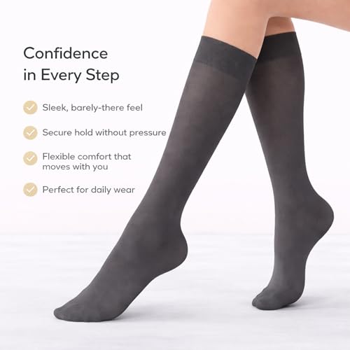 Image of Diamond Star Women's Trouser Socks, Opaque Knee High Nylon Socks, Stretchy Comfort Fit for Work and Casual, 6 Pairs