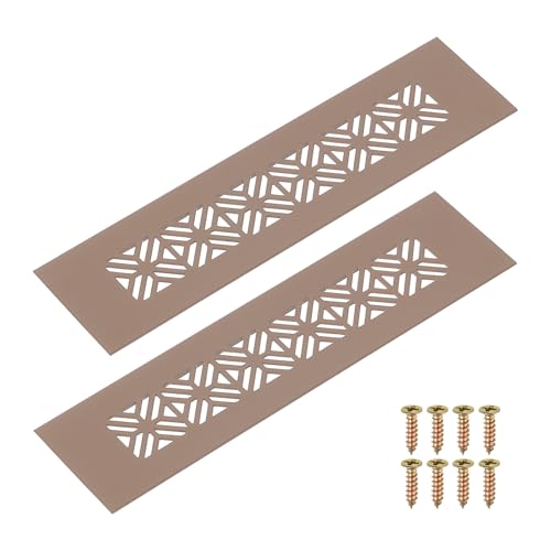 sourcing map 2Pcs Aluminum Alloy Air Vents, 200 x 50mm / 7.9 x 2" Rectangle Louvered Ventilation Grille Cover with Mounting Screws for Door Cabinet Wardrobe, Brown