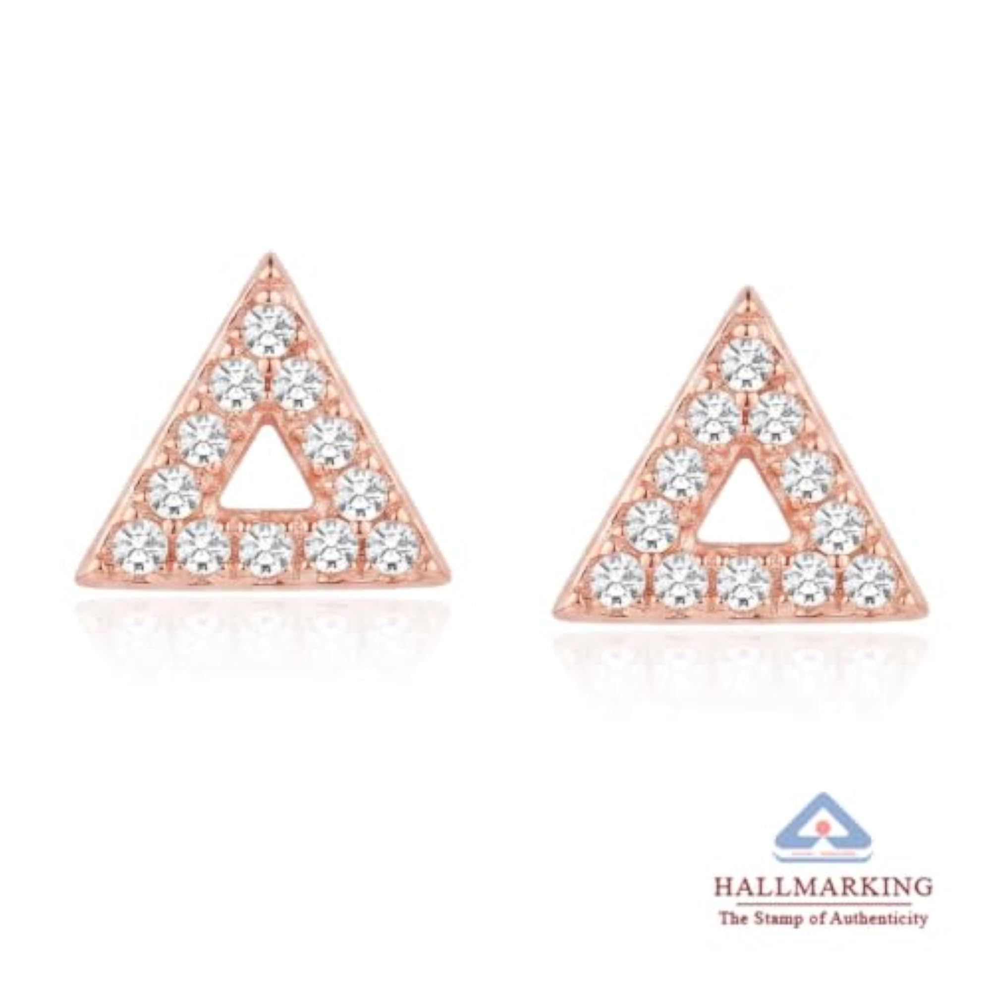Men's 925 Sterling Silver CZ Delta Stud Earrings, Hallmarked