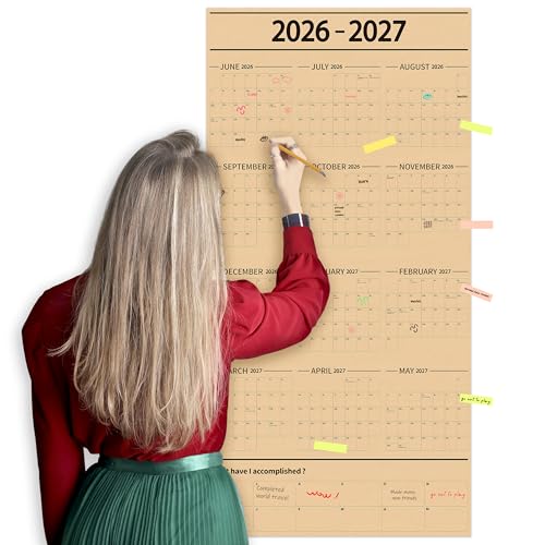 Image of GuassLee Large Yearly Wall Calendar 2026-2027, Full Year Calendar One Page, Jun 2026- May -2027, Annual Wall Calendar 2027, 24 inchX 48 inch 12-Month Calendar Wall with Stickers