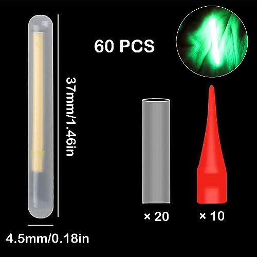 TogtherKings 60 Stück Angeln Leuchtstäbe,Angel Leuchtstäbe Mit Leuchtender,Nachtlicht Knicklicht Angeln,Nachtlicht Knicklicht Angeln 4,5 * 37mm,für Schwimmer, Schwimmer, Rutenspitzen, Stangen
