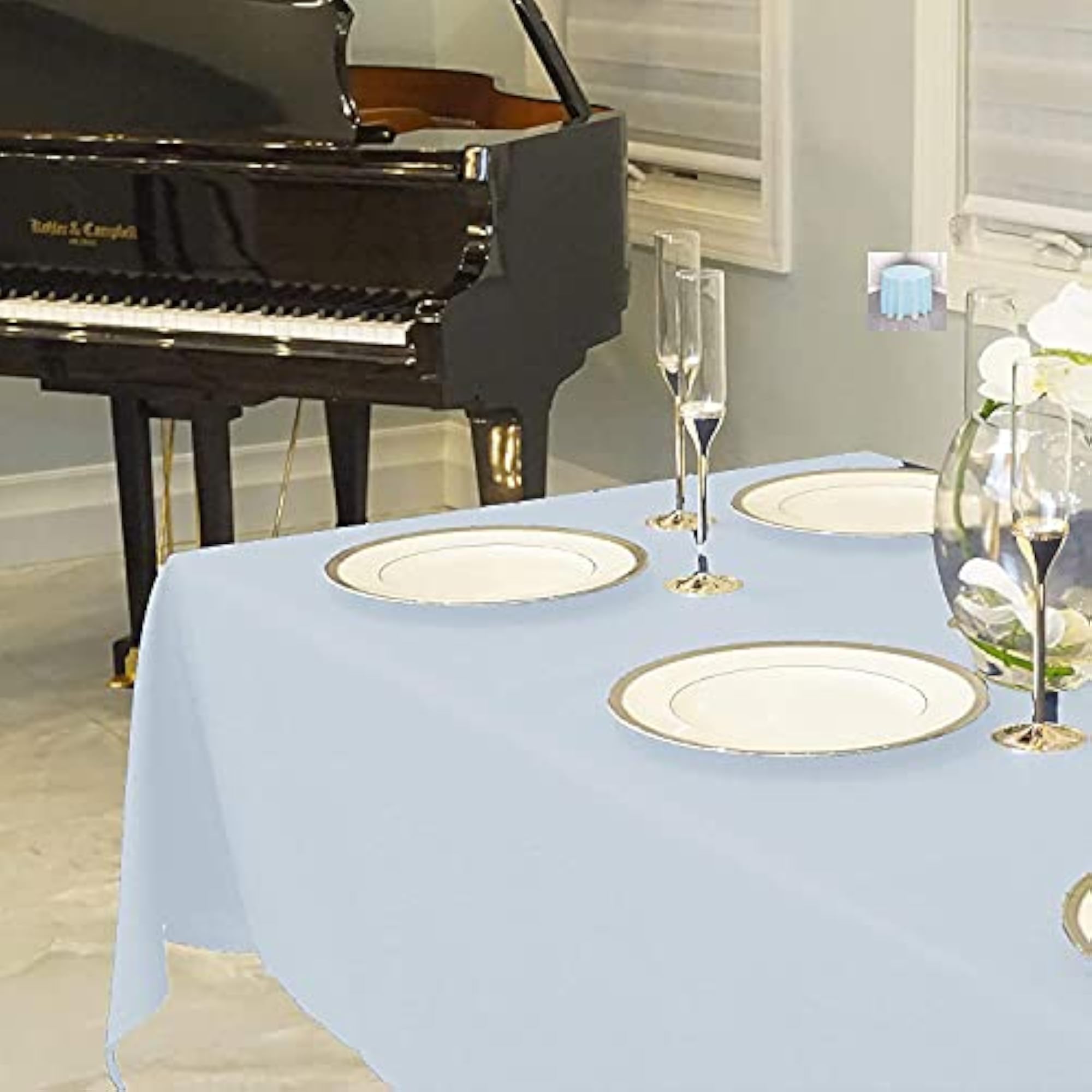 Soft Cloth Rectangular Tablecloth for 4 Seater, Baby Blue