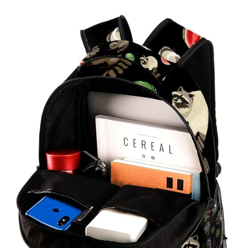 Sac à dos d'école imprimé raton laveur et pastèque multicolore 40cm