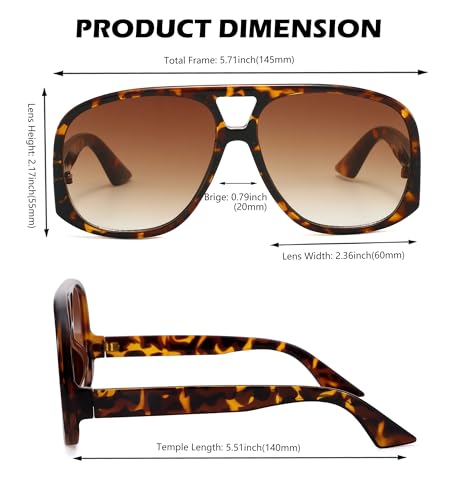 NULOOQ Retro Square Oversized Aviator Sunglasses for Women 70s Trendy Big Large Frame Double Bridge Sun Glasses4