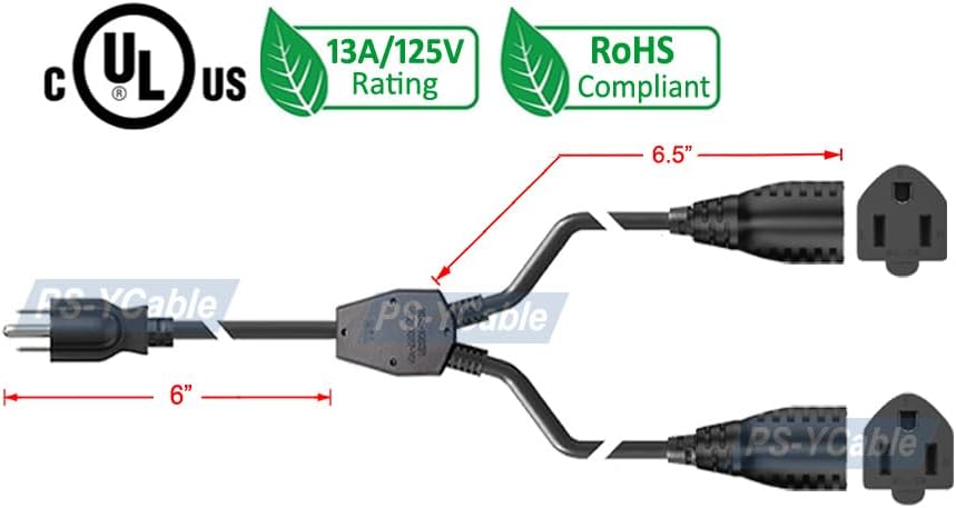 Miniatura 5 de Divisor de cable de alimentación de CA 1 en 2 salidas - Cable divisor de salida de CA