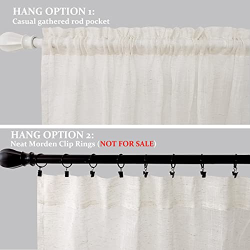 Image of Linen Sheer Curtains 84 inches Long - Semi Textured Curtains Translucent Drapes Privacy Protect Light Glare Window Panels for Bedroom Living Room Office, W 52 x L 84, Cream, 2 Panels