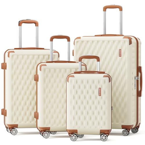 Image of Melalenia Luggage Sets 4 Piece Hard Shell Carry on Suitcase with Spinner Wheels and TSA Lock, Lightweight Travel Duffel Bag for Women, Beige Brown