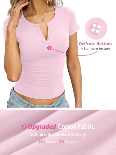 Image of EasyGala Womens Cotton Short Sleeve Shirts V Neck Henley Tops Basic Tees