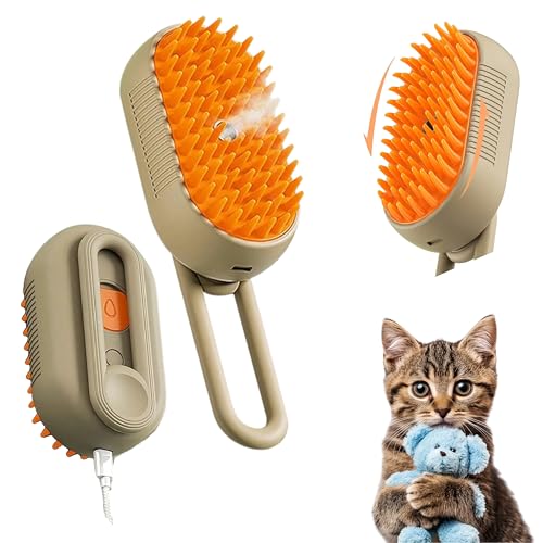 Image of 4-in-1 Cat Steam Brush | Rechargeable & Anti-Static | Massage & Cleaning | Shedding & Combing in One!
