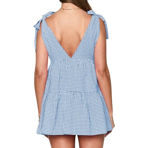 Image of Women Y2k Tie Shoulder Mini Dress Sleeveless Flowy Babydoll Dress Boho Floral Aline Short Sundress