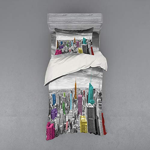 Ambesonne New York Bedding Set, NYC Cityscape Monochrome