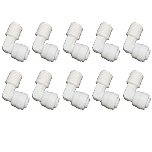 Malida Water Tube Fitting,Quick Push to Connect, Male Elbow Union 1/4" to 1/4" Tube OD,for RO Water System, Water Filter,Drinking Water, Water Purifier Tube Fitting Pack of 10.