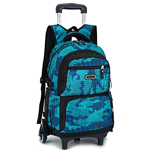 Kids Rolling Backpack Trolley Schoolbag Wheeled Travel suitcase Boys Light blue-six Wheels