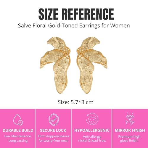 Image of Salve Chic Coquette Floral Earrings for Women | Valentine's Gift for Girlfriend | Bohemian Jewellery Hanging Earrings for Girls Stylish | Gift for Girlfriend Gold Ear Rings for Women Stylish Aesthetic Jewellery Korean Flower Danglers