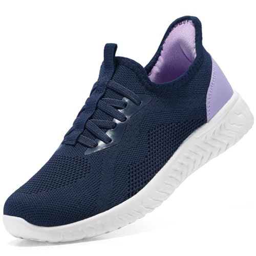 STQ Zapatos Mujer Deportes Sin Cordones Ligero Zapatillas Fascitis Plantar para Correr Caminar Morado Azul Marino 40 EU