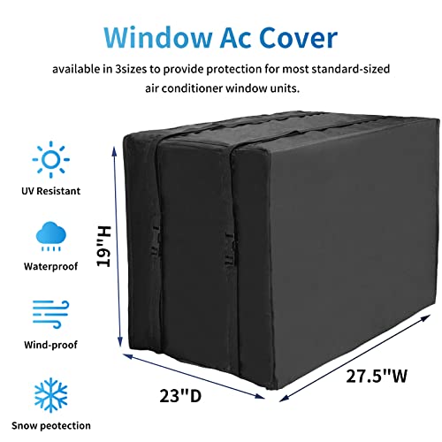 Window Air Conditioner Covers for Outside Units Dust-Proof Waterproof Window AC Outdoor Cover for Winter (27.5\"W x 19\"H x 23\"D), Black