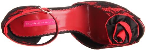 Pleaser Women's Bella-17/RSA-BLO Open-Toe Pump,Red Satin/Black Lace,6 M US | Image 4