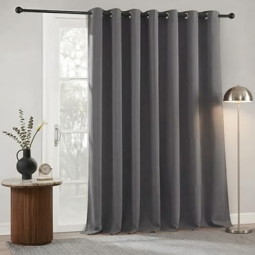 Image of RYB HOME Blackout Patio Door Curtain - Window Treatment Curtain Shades Room Divider Curtain Thermal Insulated Vertical Blind Drapes for Sliding Glass Door Backdrop , Wide 100 x Long 95 inch, Grey