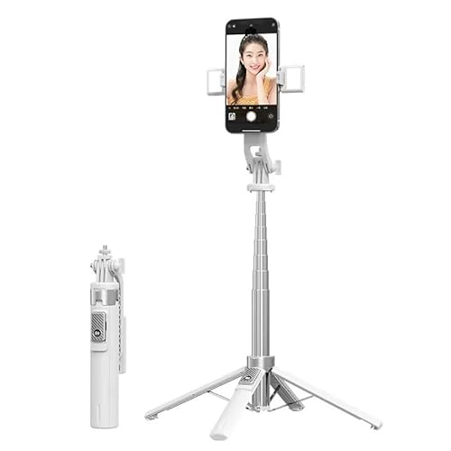 Bastone per selfie per cellulare il bastone per può essere esteso a quattro angoli con una luce di riempimento staccabile 3 colori 9 posizioni tubo in acciaio doppia lampada inox bianco