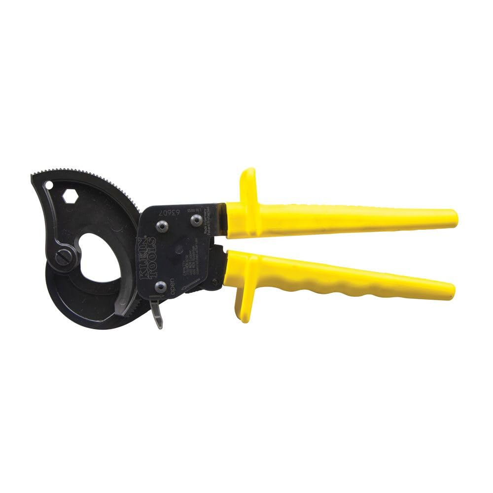 KLEIN TOOLS, Ratcheting Wire Cable Cutter Tool Cuts Copper, Aluminum, and ACSR 63607, Yellow