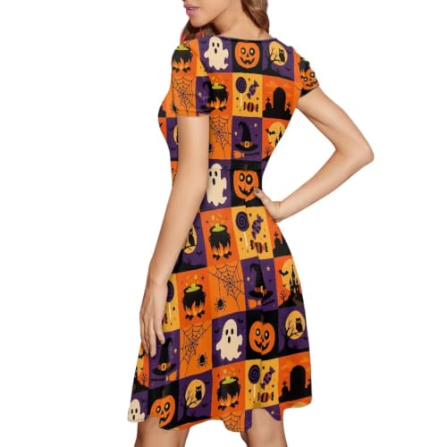 Image of Forchrinse Summer Dresses for Women Crew Neck Short Sleeve Midi Dress Casual Beach Vacation Sundress